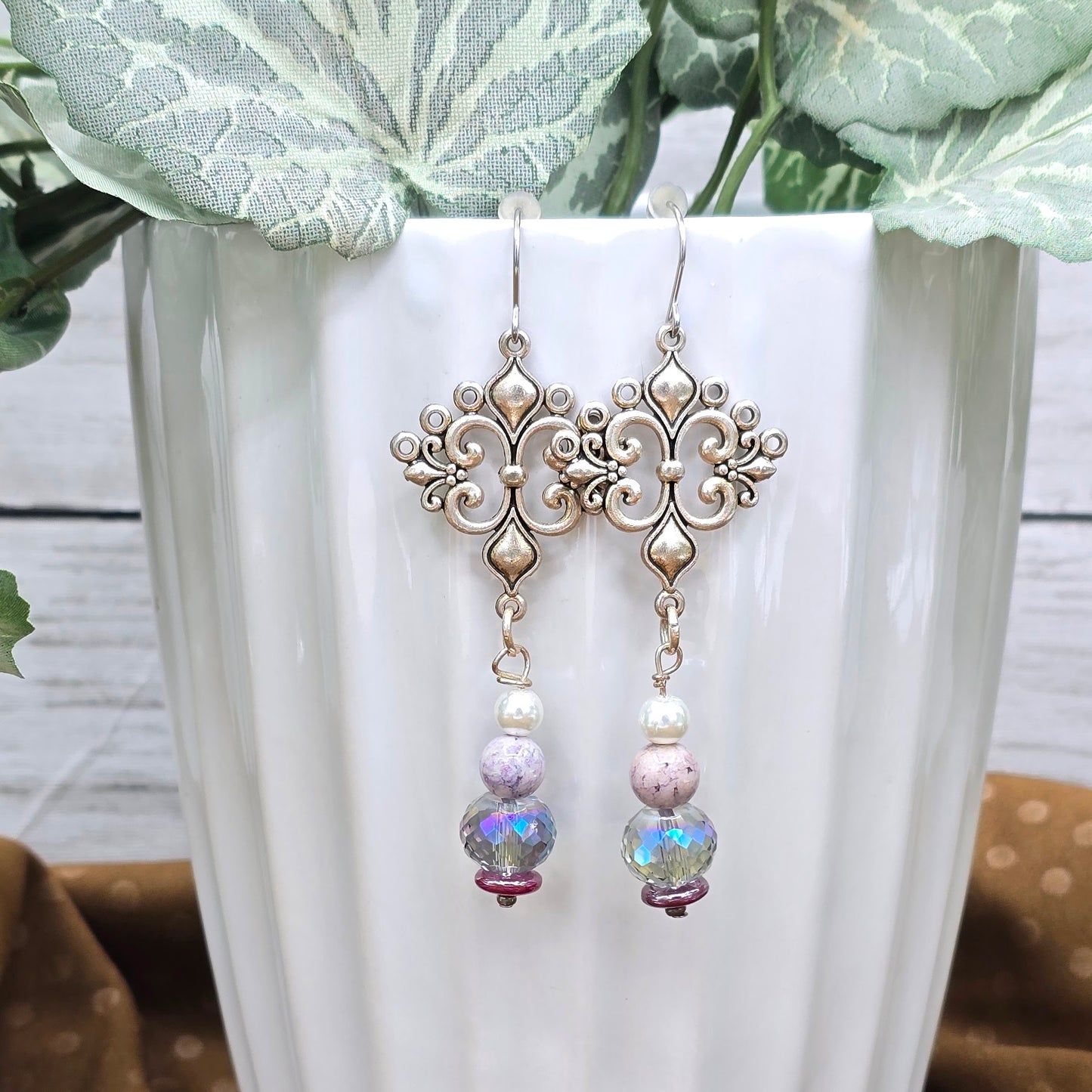 Dangle Earrings Purple Bead