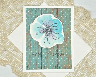 Birthday Card - Blue Flower with Glitter-1