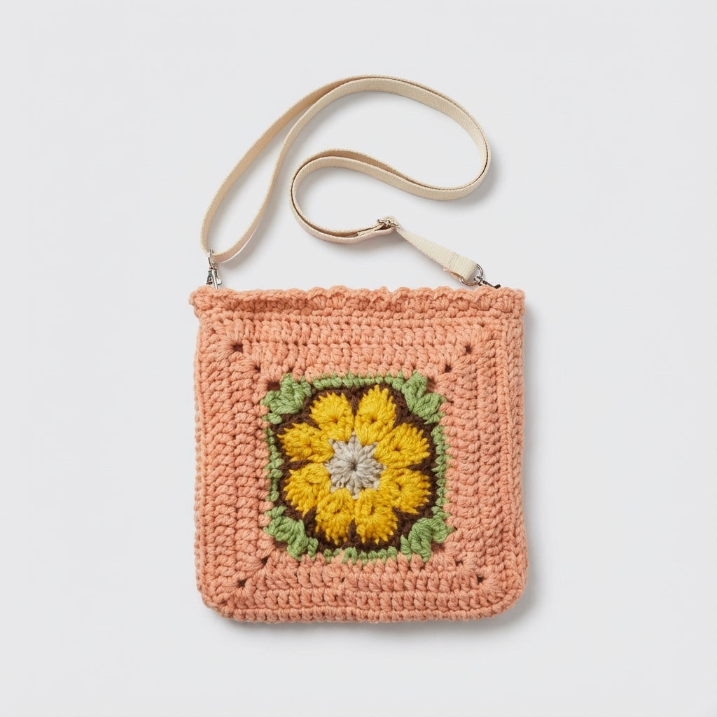 Boho Crochet Square Handbag Cherry Blossom ecommerce photo