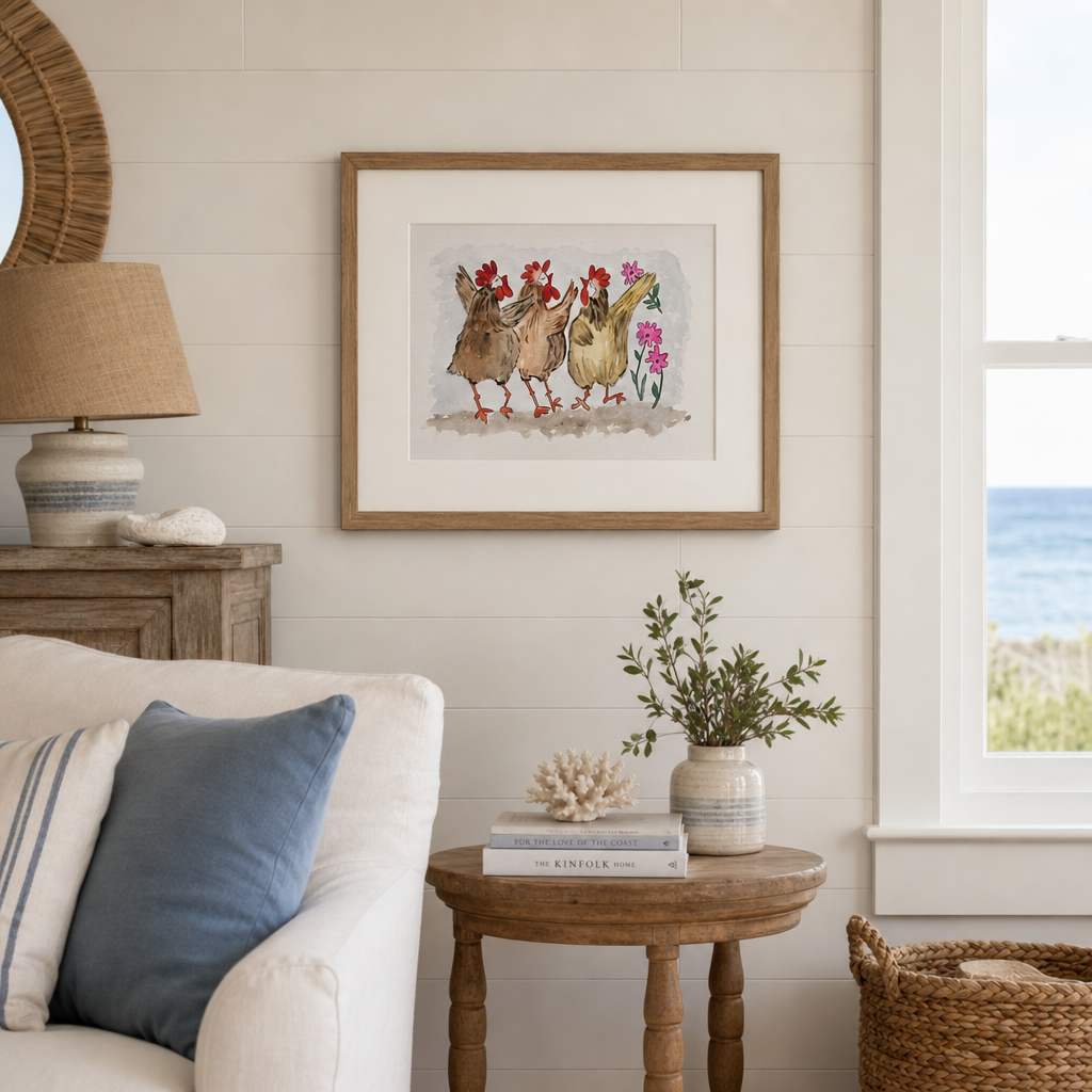 Dancing Chickens| Original Watercolor Chicken Painting