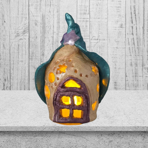 a castle design fairy house night light front view