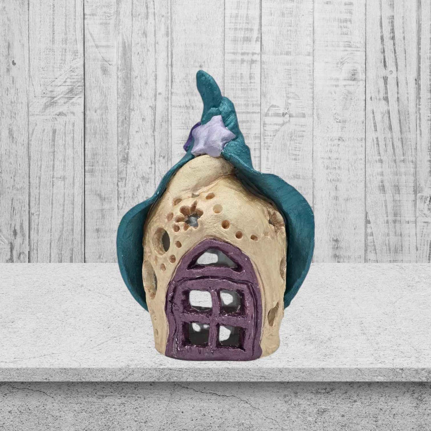 a castle design fairy house night light front view