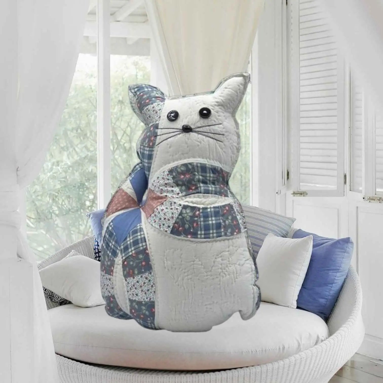 Quilted Cat Pillow - Adorable Stuffed Animal Cushion