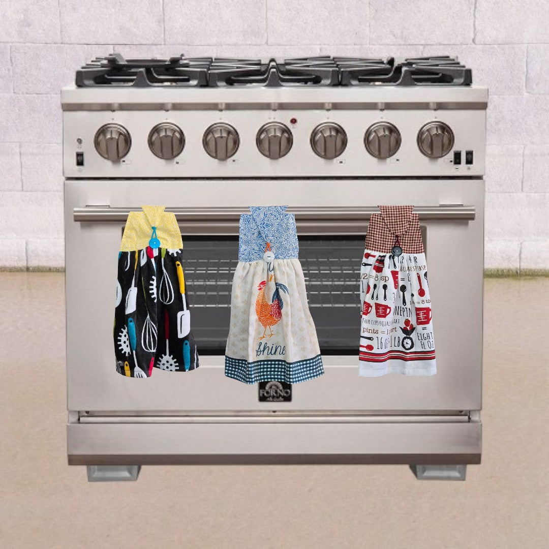 A kitchen towel that is designed to hand on your oven door