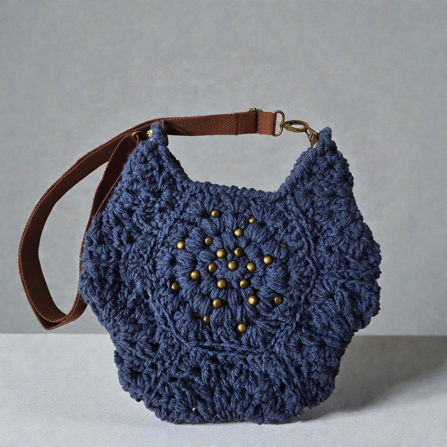 Boho Crochet Hex Shape Crossbody Bag Country Blue Handmade Market
