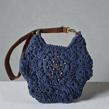 Boho Crochet Hex Shape Crossbody Bag Country Blue Handmade Market