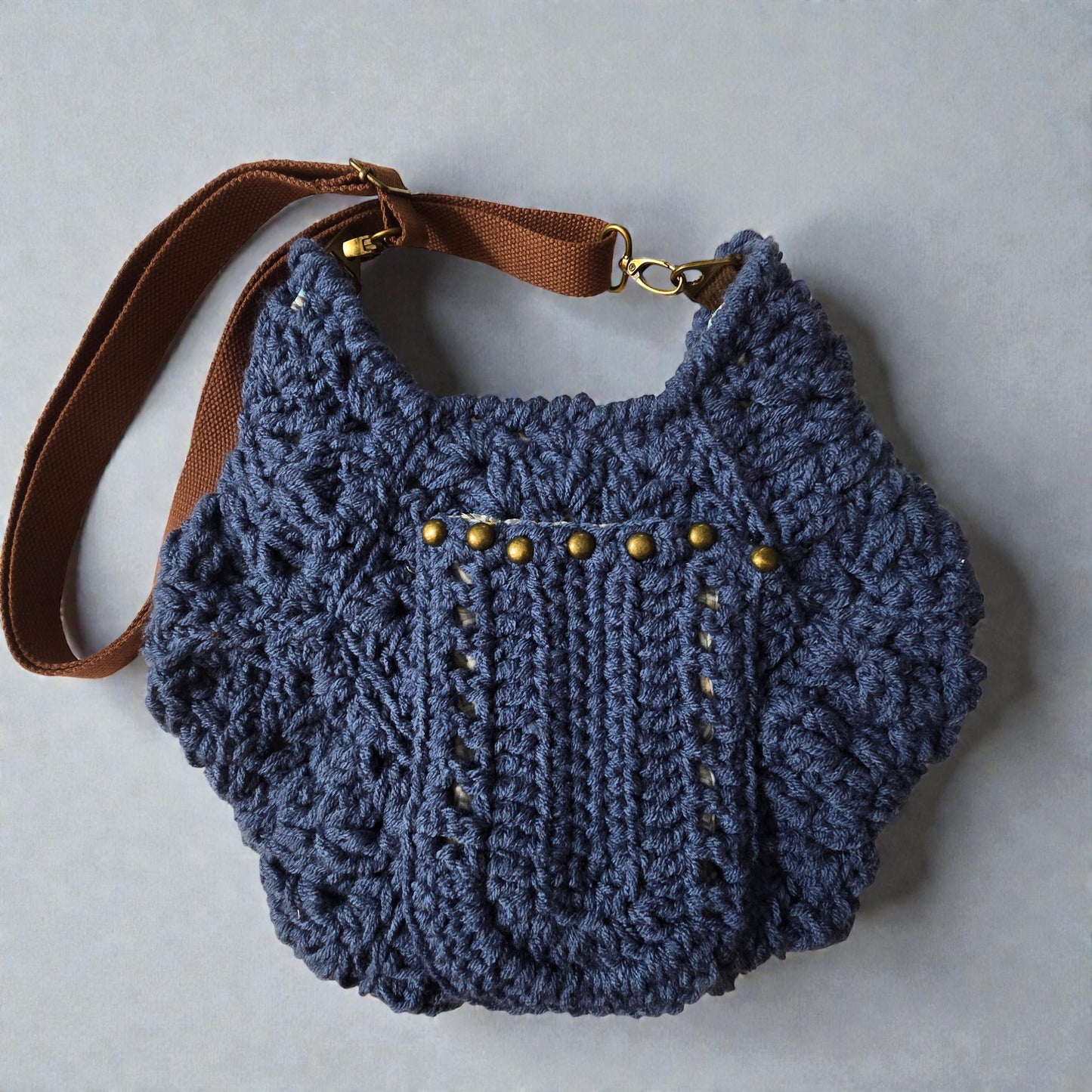 Boho Crochet Hex Shape Crossbody Bag Country Blue Handmade Market
