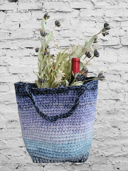 Handmade Crochet Large Tote in Blues and Lavender