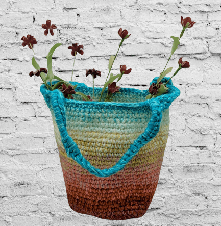 Handmade Crochet Large Tote in Browns, Yellow and Blues