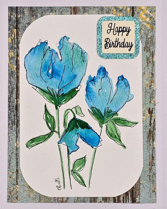 Birthday Card - Blue Flowers