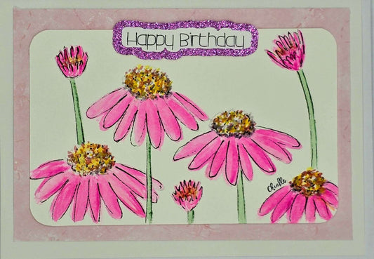 Birthday Card - Pink Daisys