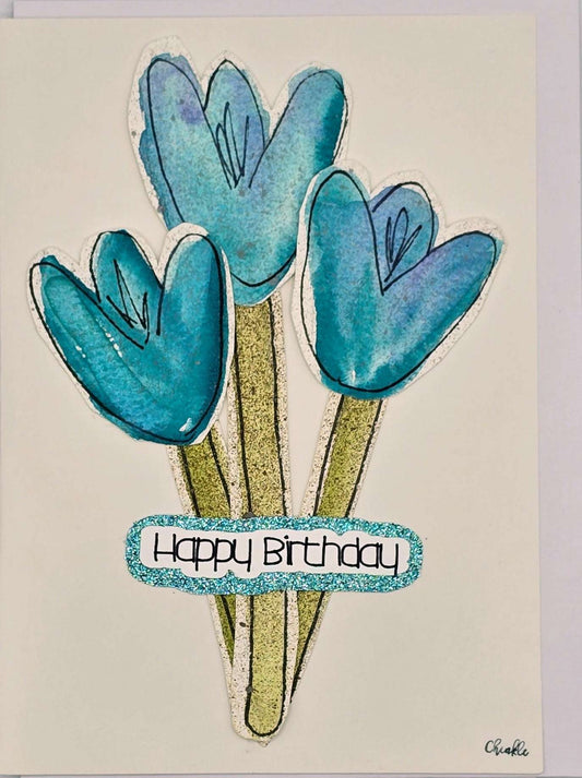 Birthday Card - Blue Tulips