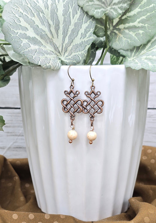 Dangle Earrings Cream Bead