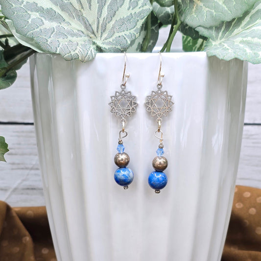 Dangle Earrings Blue Bead