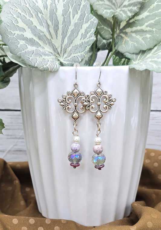 Dangle Earrings Purple Bead