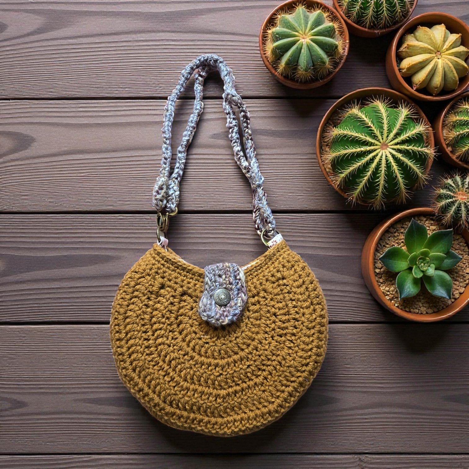 Boho Crochet Round Shell Style Bronze Handmade Market