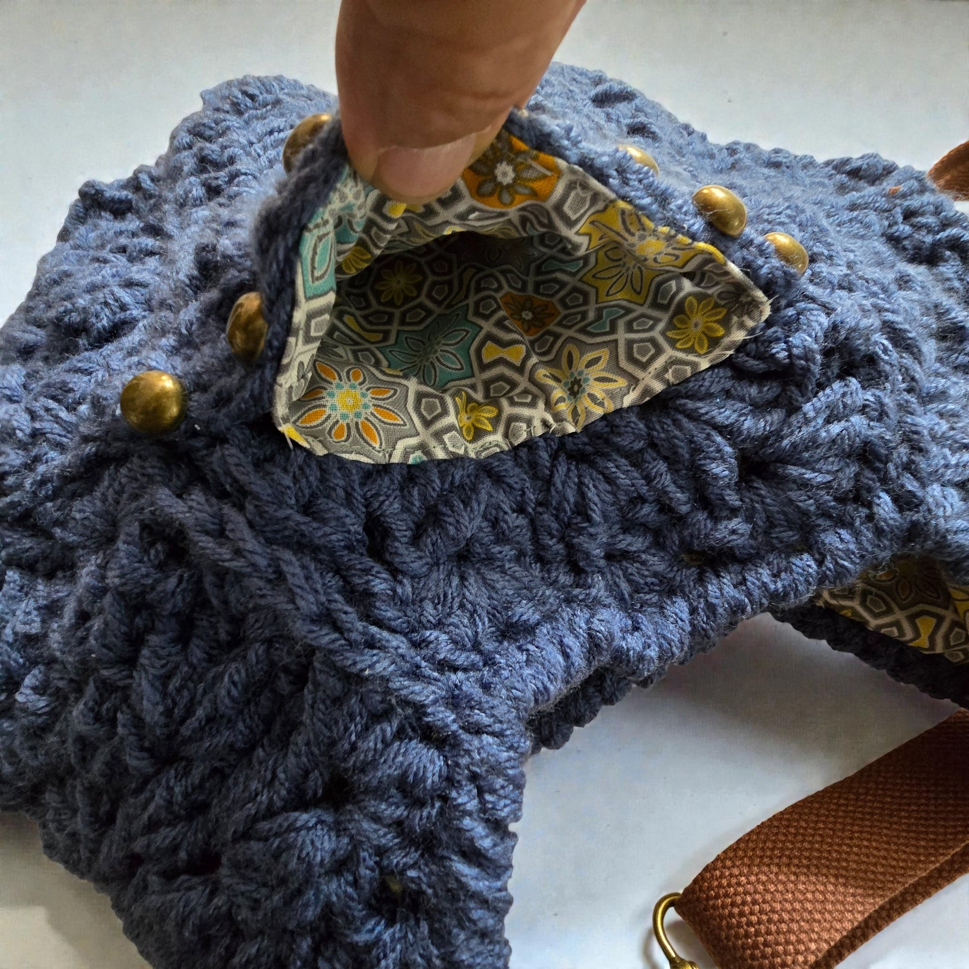 Boho Crochet Hex Shape Crossbody Bag Country Blue Handmade Market