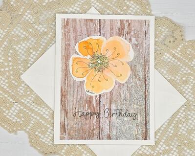 Birthday Card - Peach Flower with Glitter