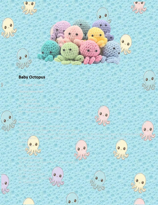 Pattern of colorful baby octopuses on a blue background with more octopuses scattered around.