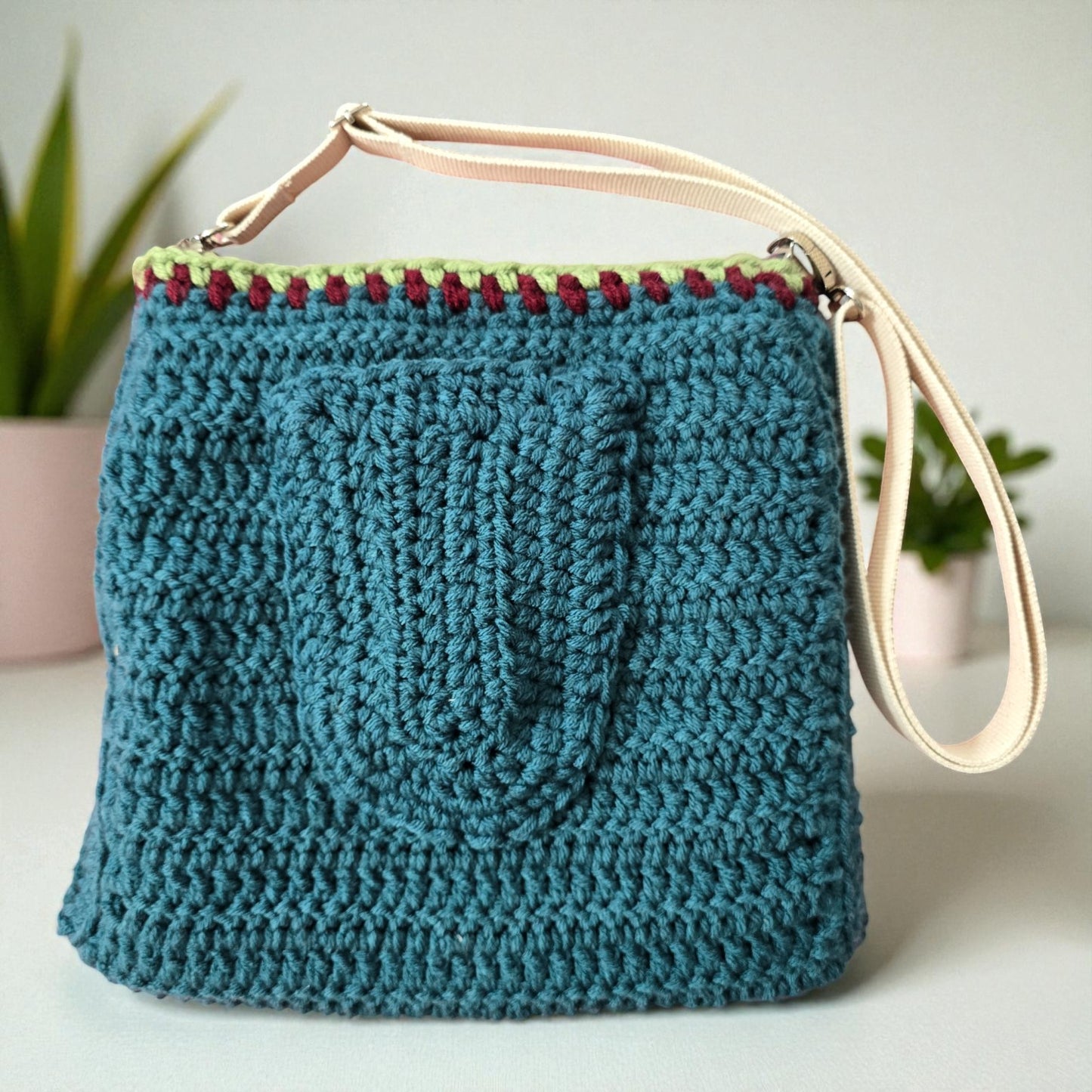 Boho Crochet Square Bag Teal Handmade Market