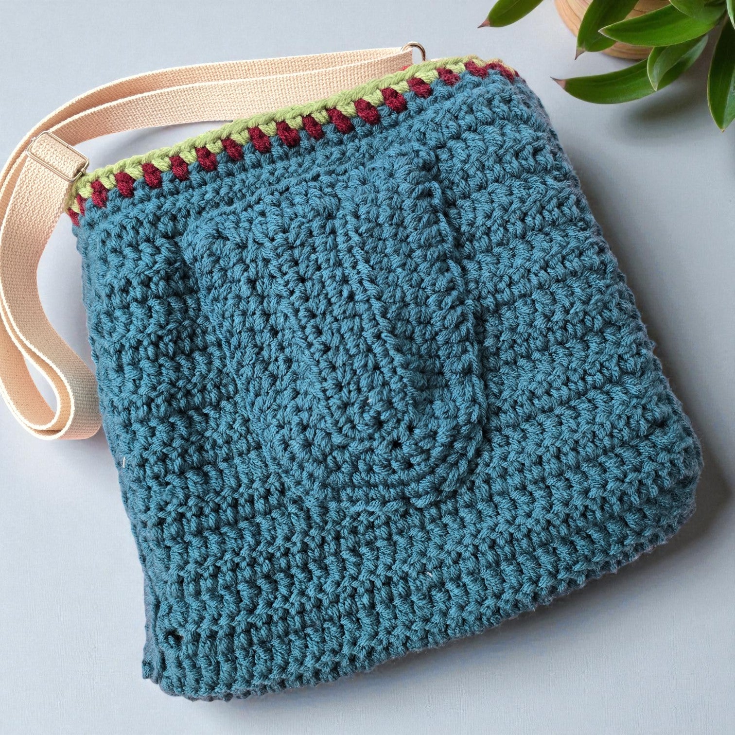 Boho Crochet Square Bag Teal Handmade Market