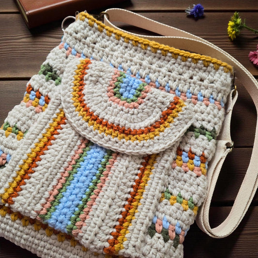 Boho Crochet Rectangle Bag Multi Handmade Market