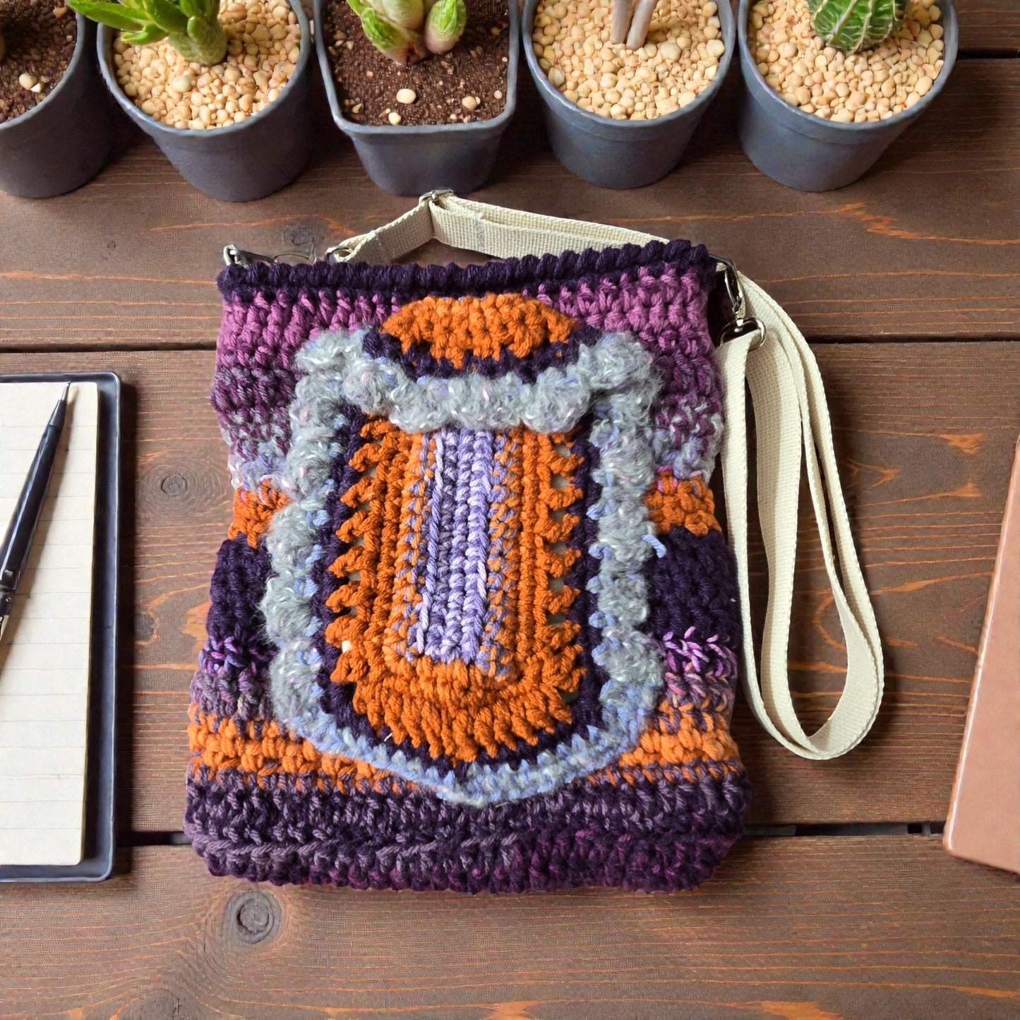 Boho Crochet Rectangle Bag Multi Front View