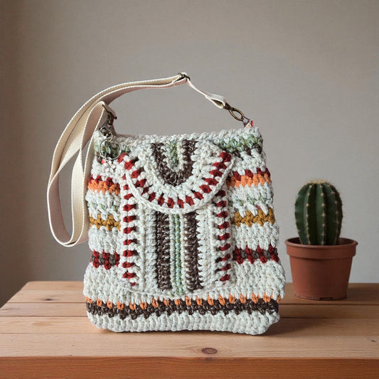 Boho Crochet Rectangle Bag Multi Nbr2 Handmade Market Front of Bag