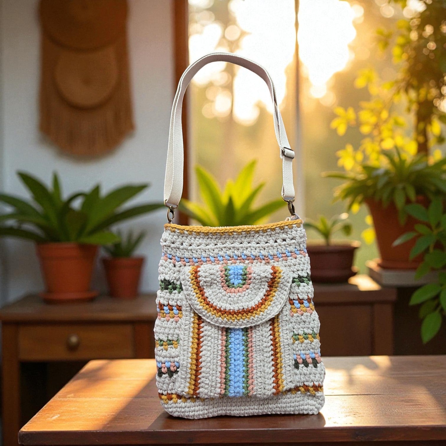 Boho Crochet Rectangle Bag Multi Handmade Market