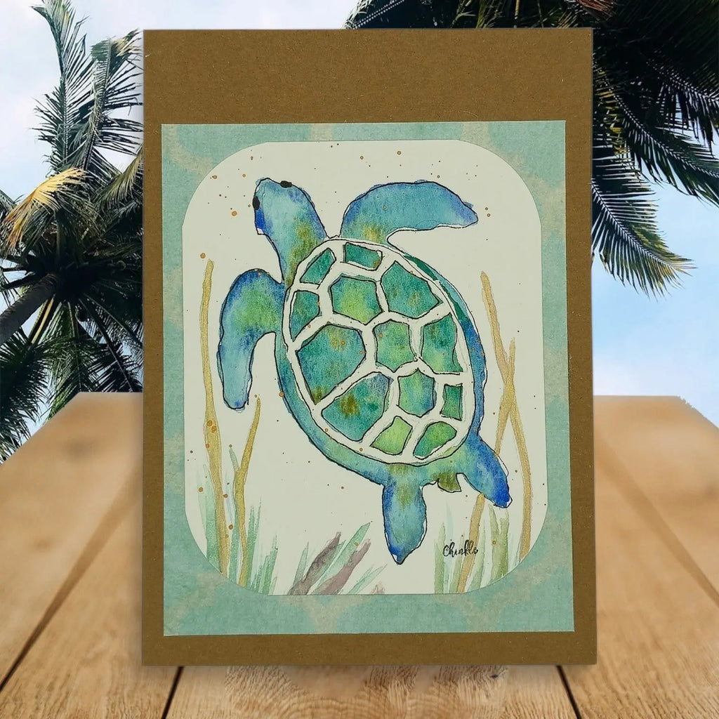 BLANK GREETING FEATURING A TURTLE ON FRONT OF CARD