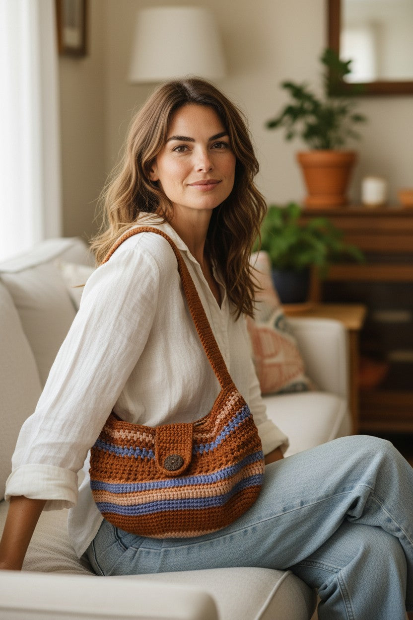 Boho Crochet Bucket Shoulder Bag Handmade Market