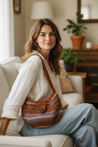 Boho Crochet Bucket Shoulder Bag Handmade Market