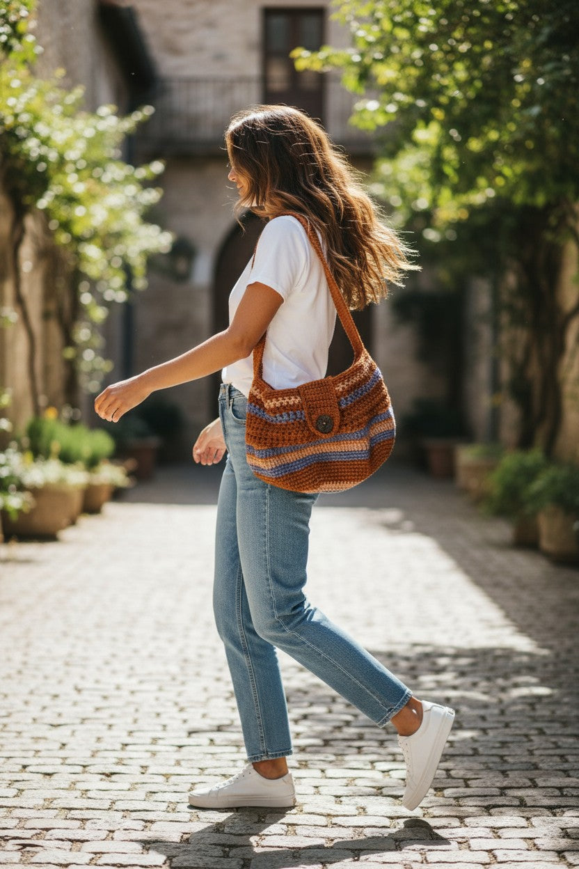Boho Crochet Bucket Shoulder Bag Handmade Market