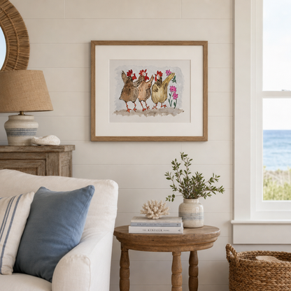Dancing Chickens| Original Watercolor Chicken Painting