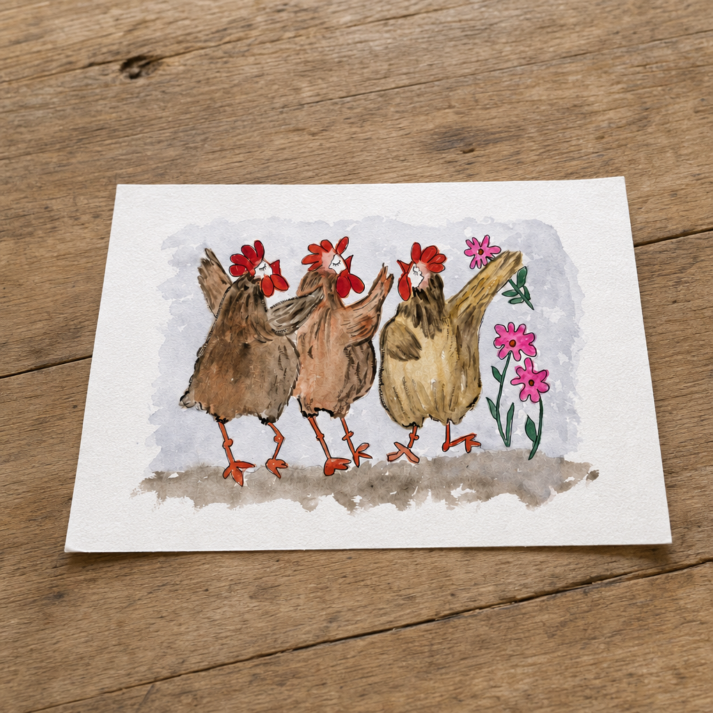 Dancing Chickens| Original Watercolor Chicken Painting