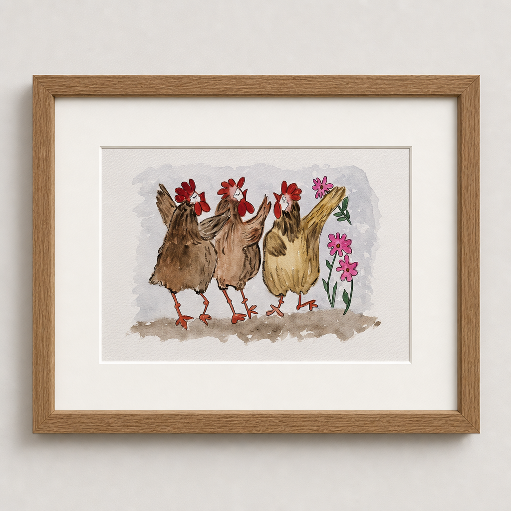 Dancing Chickens| Original Watercolor Chicken Painting