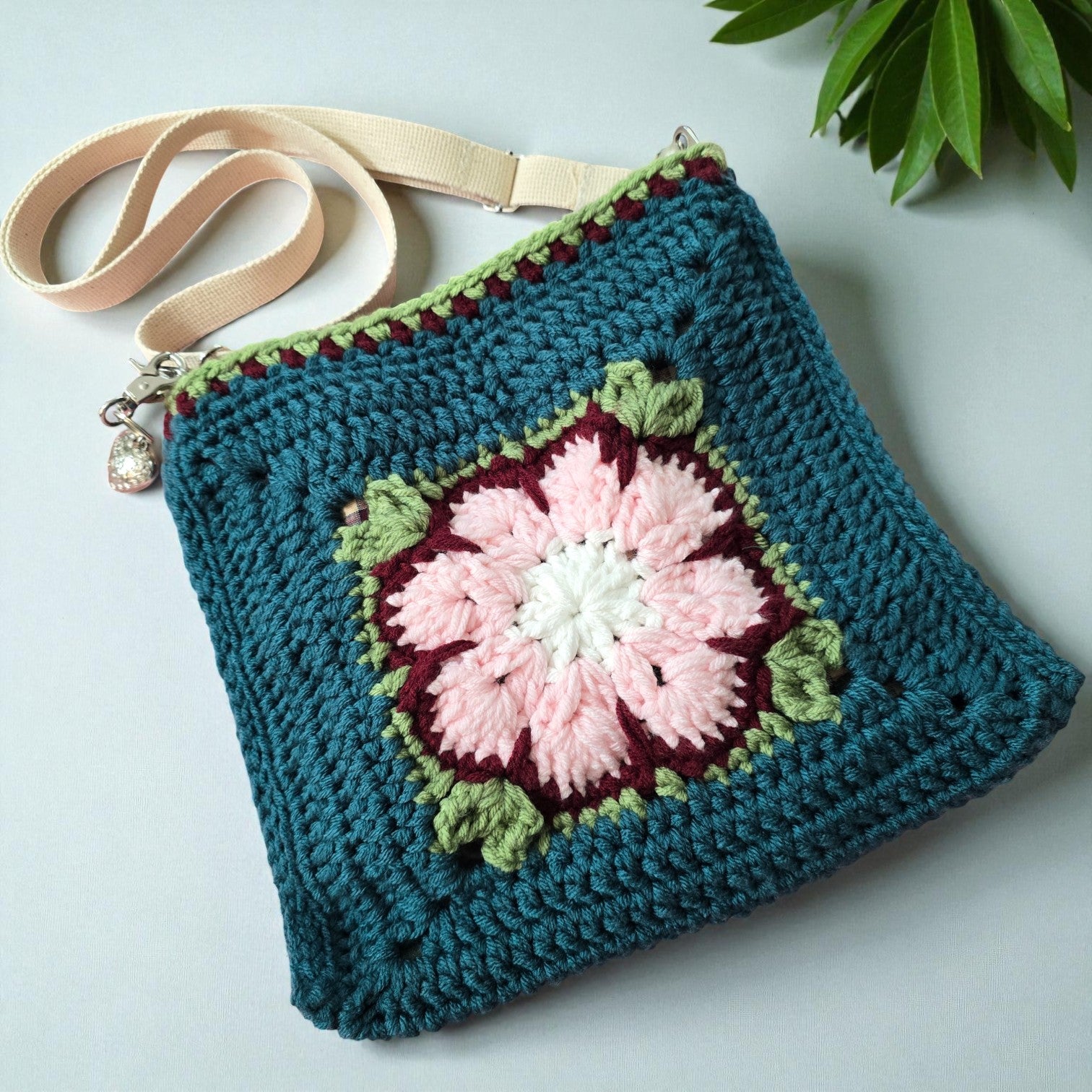 Boho Crochet Square Bag Teal Handmade Market