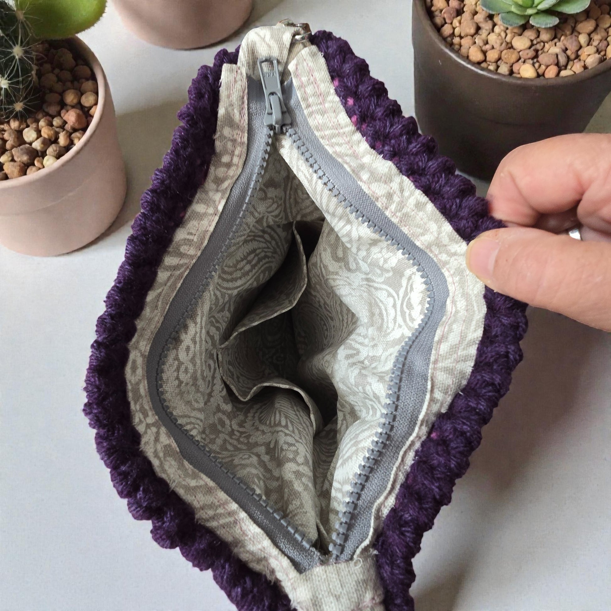Boho Crochet Rectangle Bag Multi Inside Pocket
