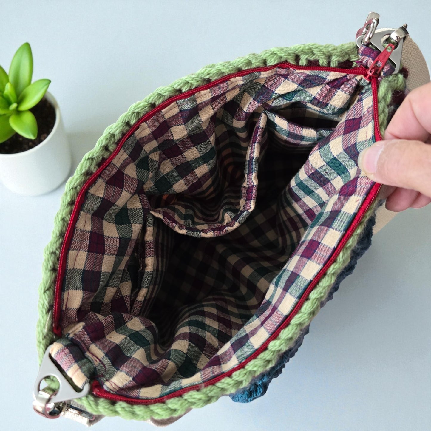 Boho Crochet Square Bag Teal Handmade Market