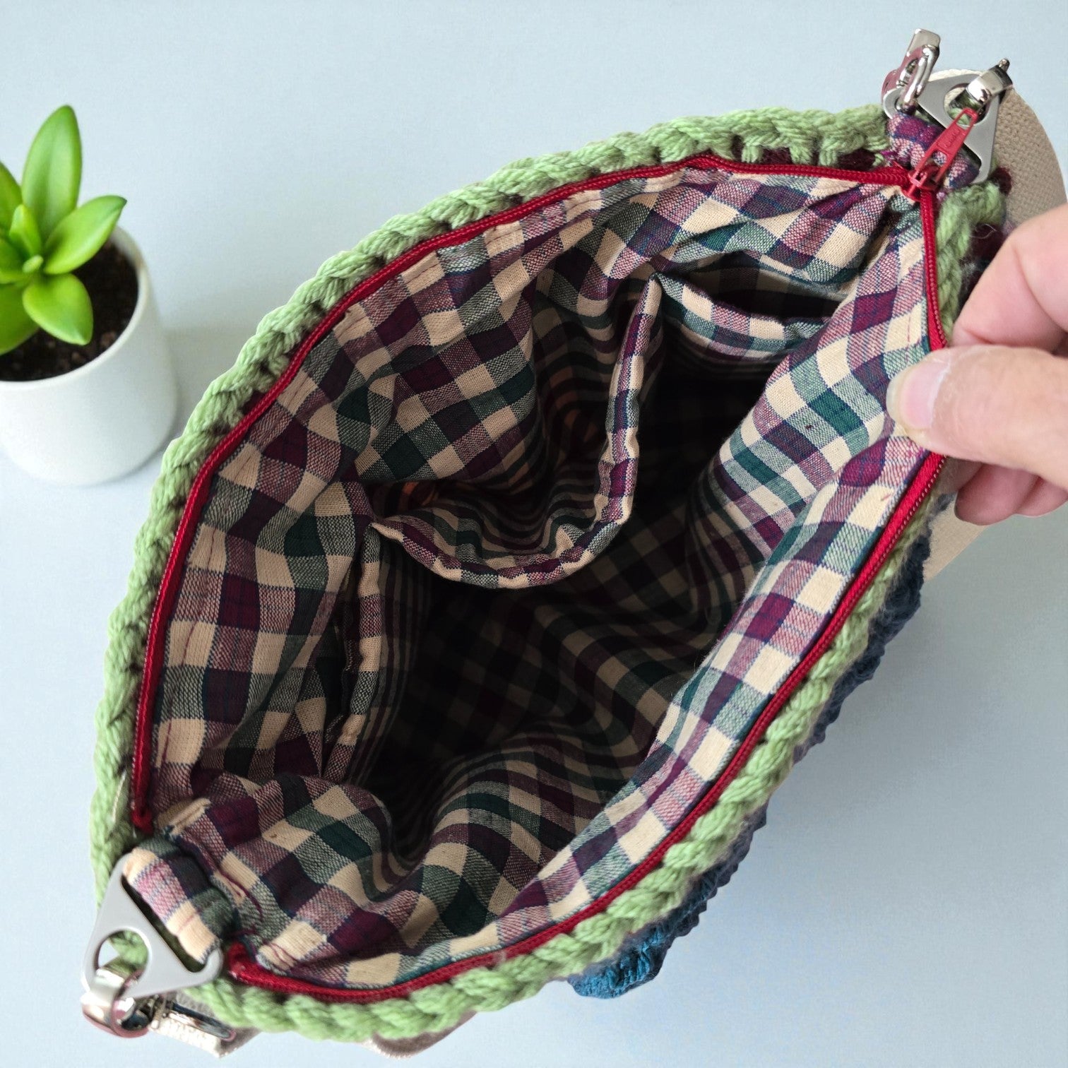 Boho Crochet Square Bag Teal Handmade Market