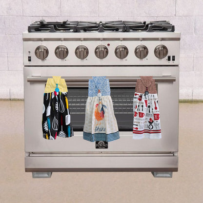 A kitchen towel that is designed to hand on your oven door