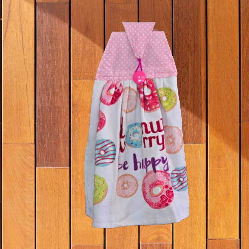 A kitchen towel that is designed to hand on your oven door