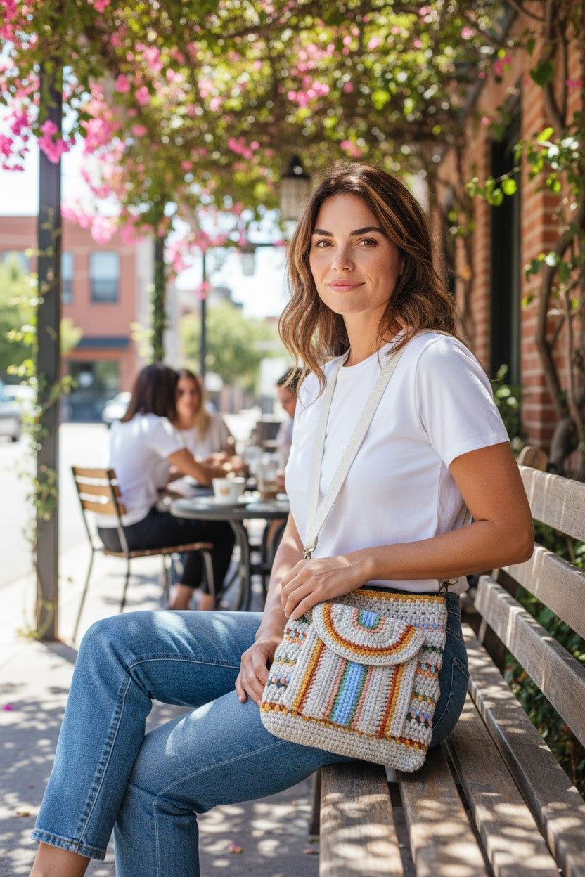 Boho Crochet Rectangle Bag Multi Handmade Market