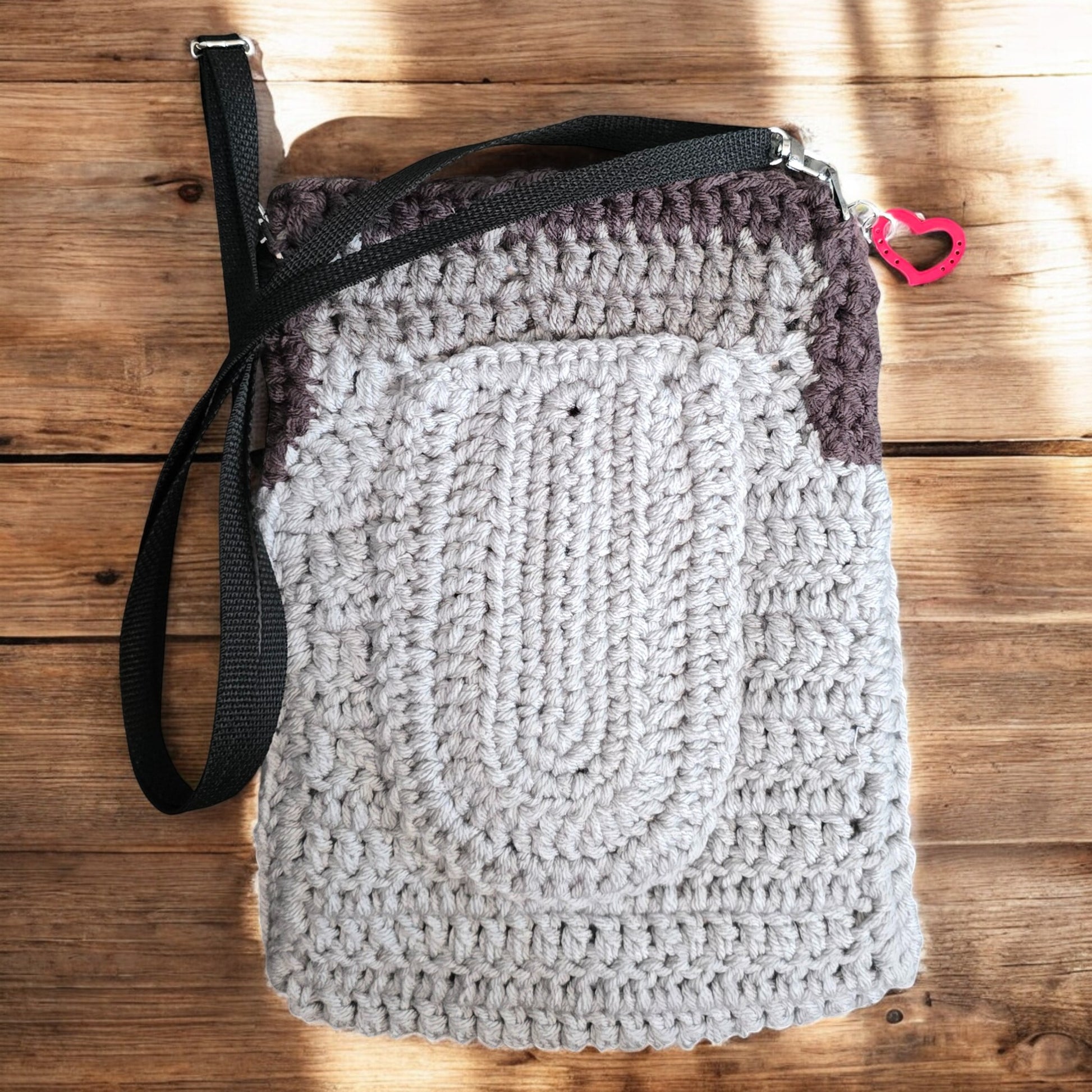 Boho Crochet Rectangle Handbag Red-Grey Handmade Market