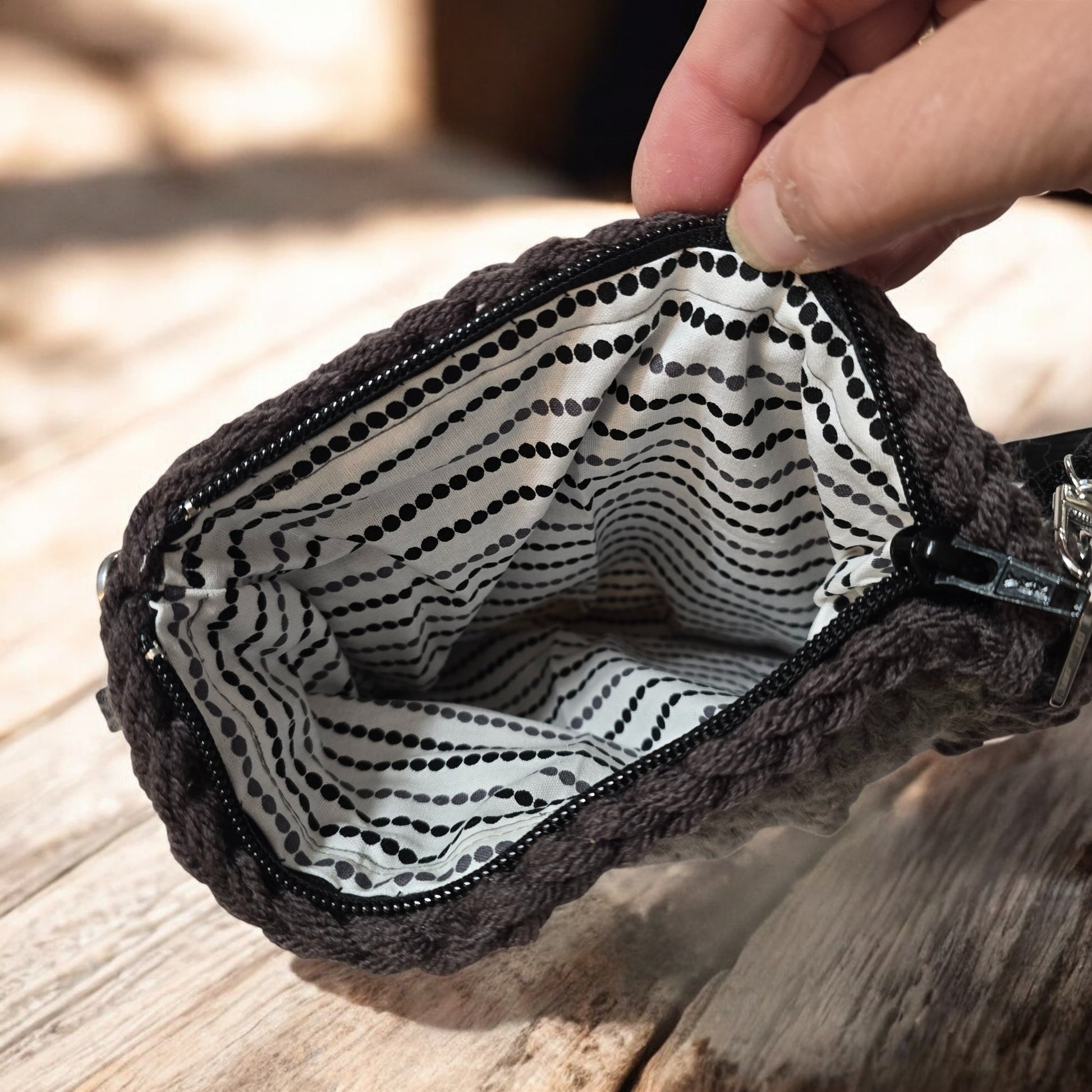 Boho Crochet Rectangle Handbag Red-Grey Handmade Market