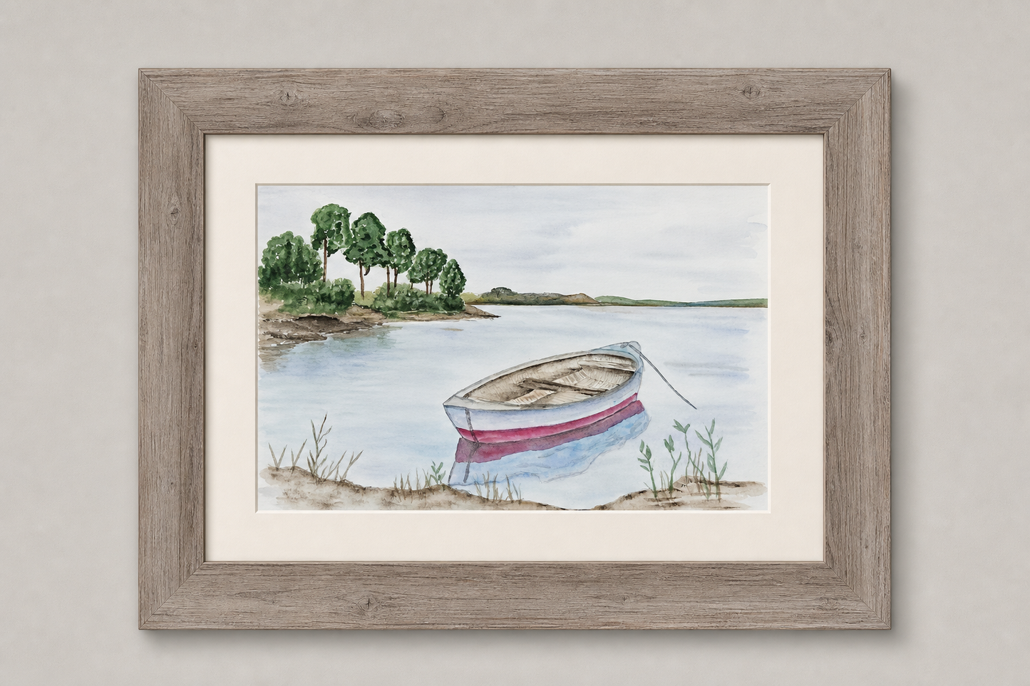 Lakeside Reflection  | Original Watercolor Rowboat Painting