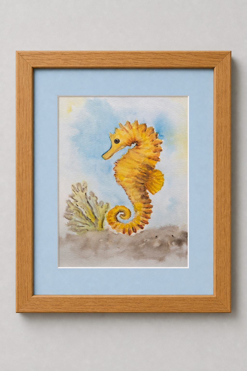 Golden Seahorse | Original Watercolor Seahorse Painting