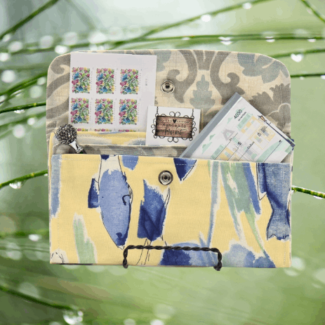 Soft wallet featuring, multiple inside pockets, and a snap closure for secure storage.