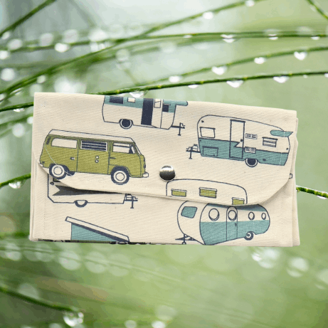 Soft wallet featuring, multiple inside pockets, and a snap closure for secure storage.