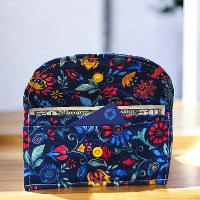 Small Wallet with Dark Blue Flowers